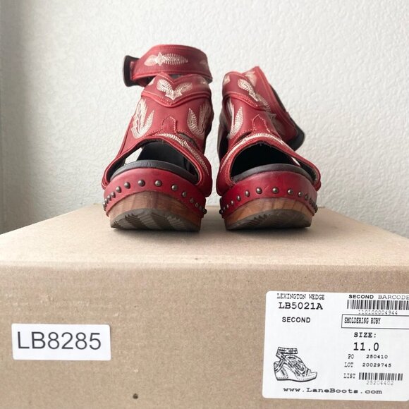 Lane Boots LEXINGTON Womens Red Wedges 11 Western Sandals Cowgirl Wooden Heels - Picture 10 of 11